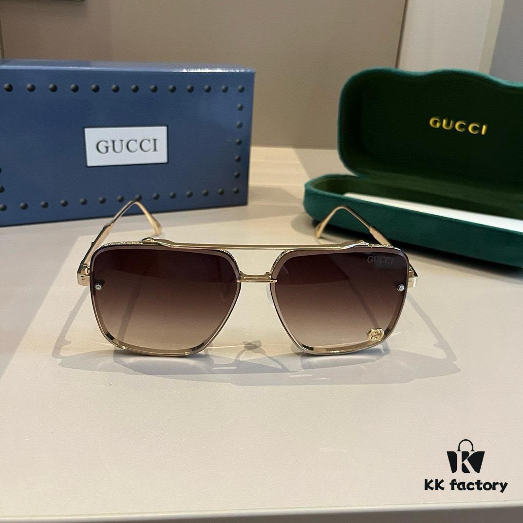 Gucci New Arrival Unisex Sunglasses 🕶️, Fashionable Metal Single-Bridge Aviator Style