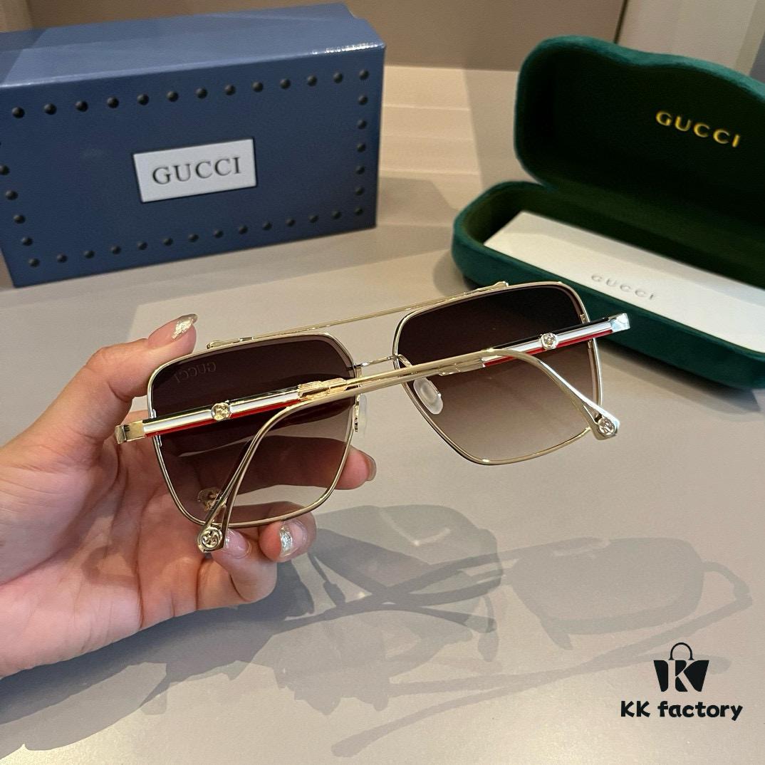 Gucci New Arrival Unisex Sunglasses 🕶️, Fashionable Metal Single-Bridge Aviator Style
