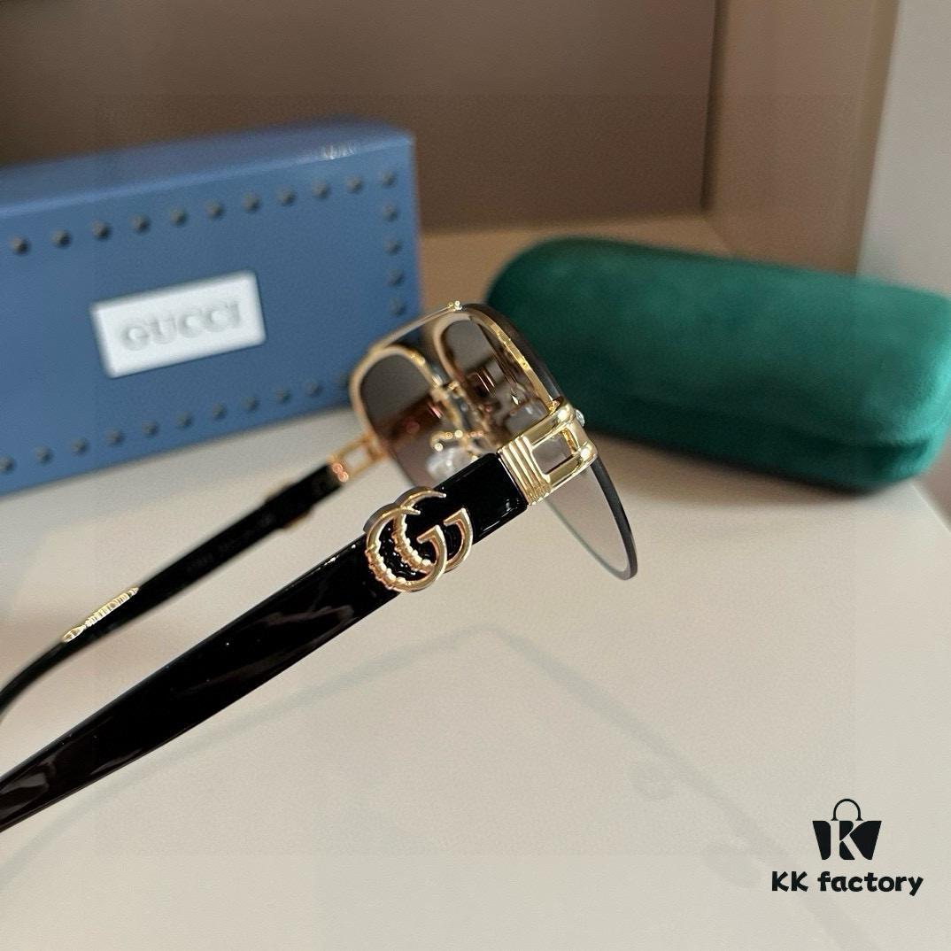 Gucci New Arrival Sunglasses 🕶️ Unisex, Extremely Comfortable Wear, Fashionable Metal Single-Bridge Aviator Round Sunglasses