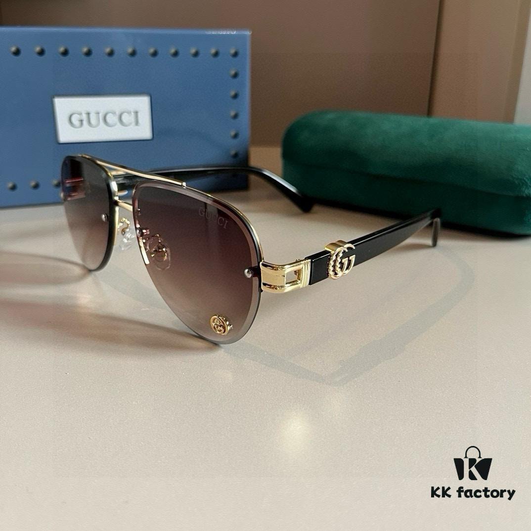 Gucci New Arrival Sunglasses 🕶️ Unisex, Extremely Comfortable Wear, Fashionable Metal Single-Bridge Aviator Round Sunglasses