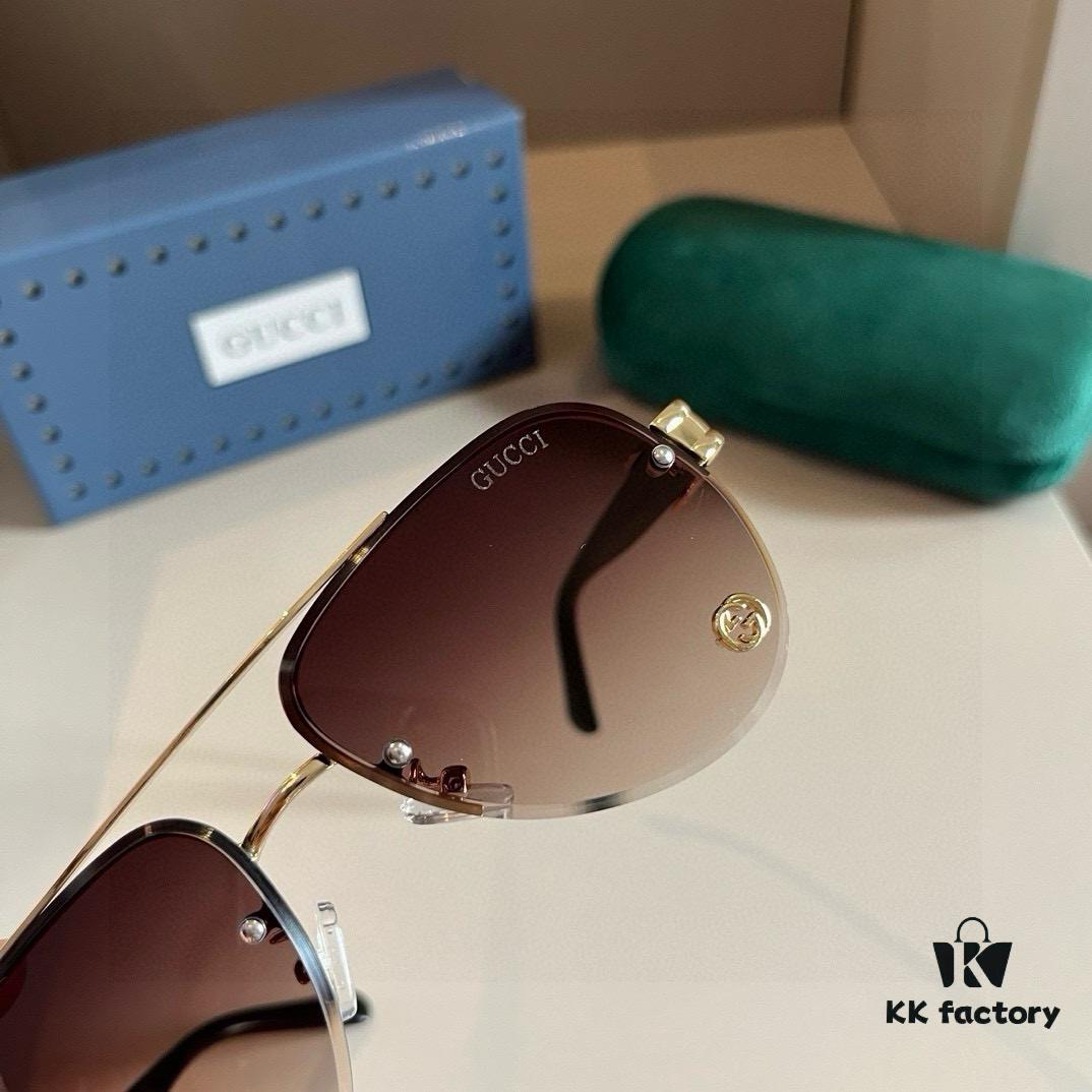 Gucci New Arrival Sunglasses 🕶️ Unisex, Extremely Comfortable Wear, Fashionable Metal Single-Bridge Aviator Round Sunglasses