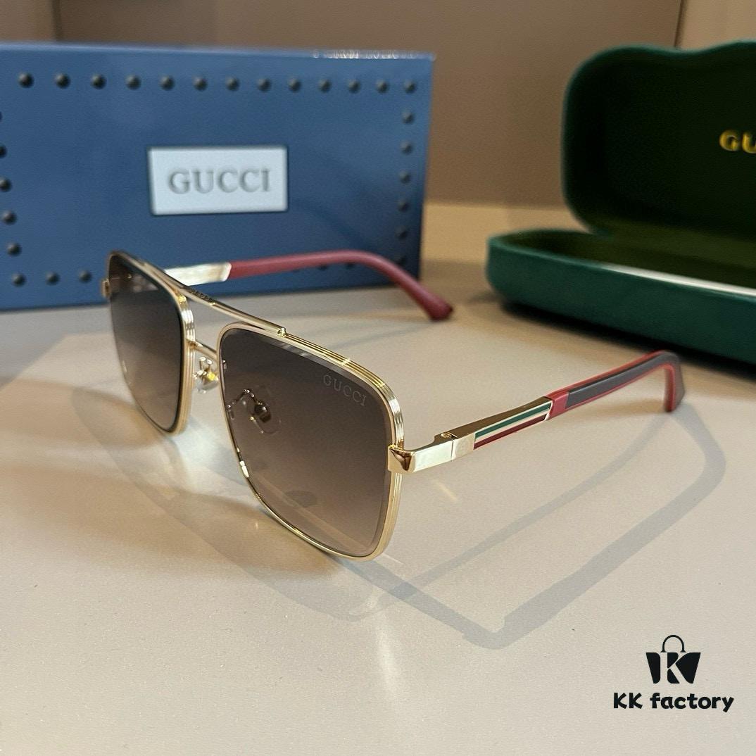 Gucci New Arrival Unisex Sunglasses 🕶️, Fashionable Metal Single-Bridge Aviator Style