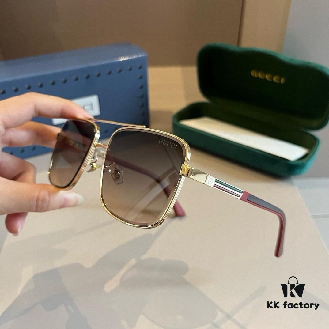 Gucci New Arrival Unisex Sunglasses 🕶️, Fashionable Metal Single-Bridge Aviator Style