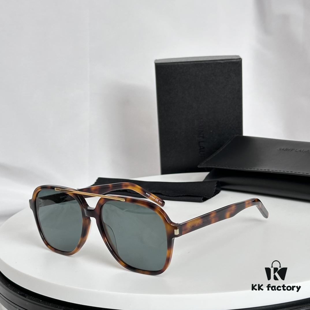 New 2023 YSL Saint Laurent Transparent Yellow Square Sunglasses, Blogger's Style, Ultra-Light Fashion Shades SL545