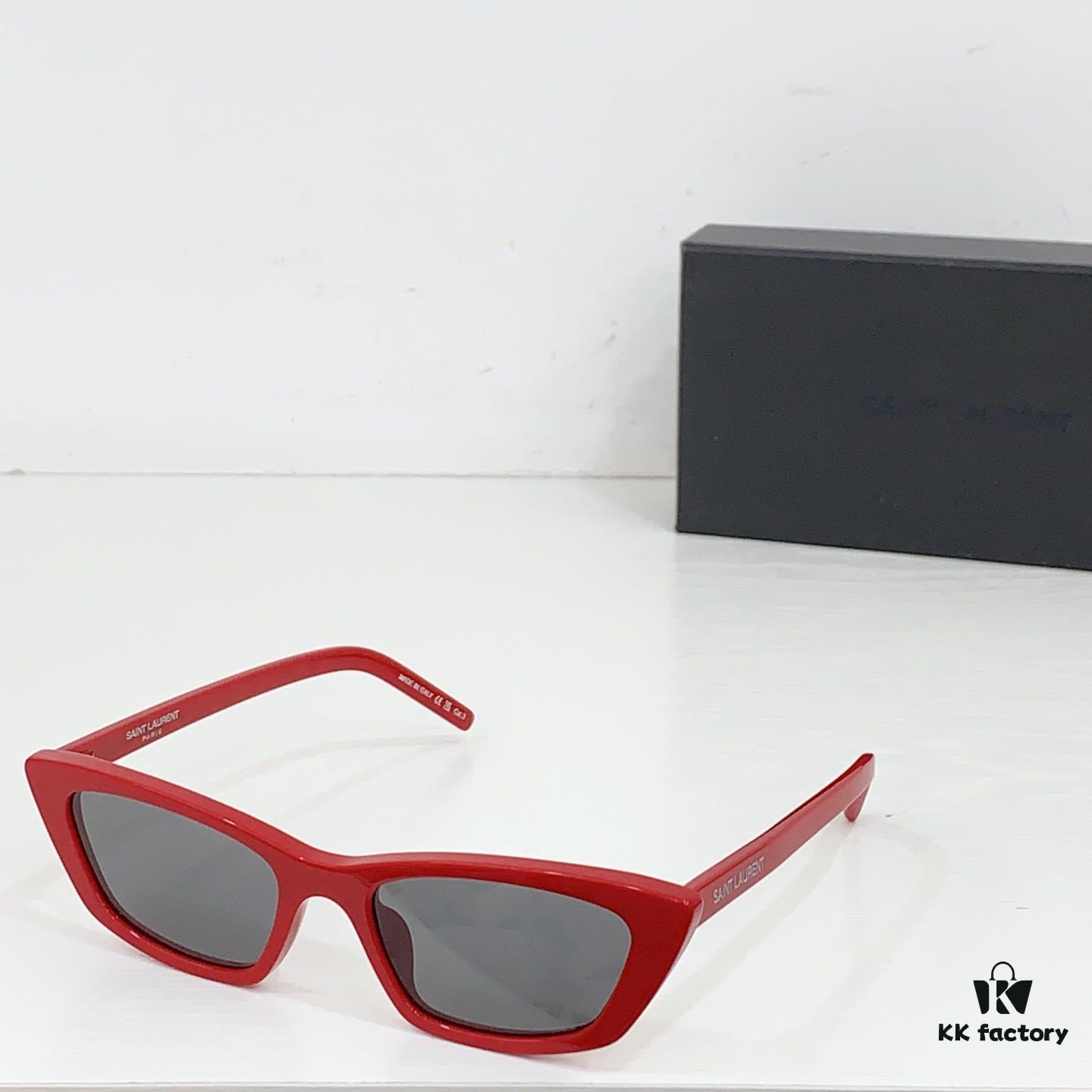 130 Saint Laurent Small Cat-Eye Frame Saddle Bridge with Embossed Logo on Temples