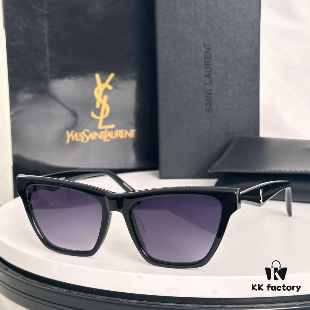 SAINT LAURENT SLM103F Cat-Eye Sunglasses, Italian-Made Acetate Rectangular Frame with K-Gold Hinges