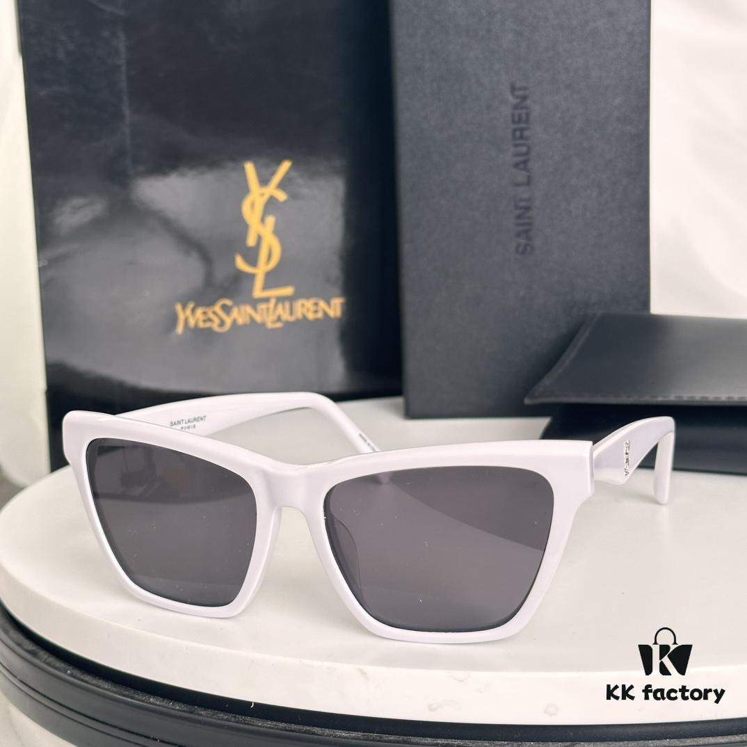SAINT LAURENT SLM103F Cat-Eye Sunglasses, Italian-Made Acetate Rectangular Frame with K-Gold Hinges