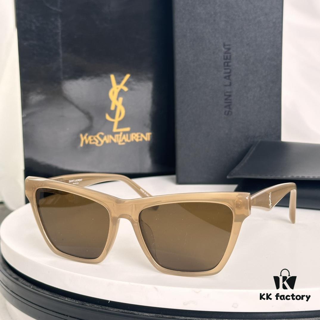 SAINT LAURENT SLM103F Cat-Eye Sunglasses, Italian-Made Acetate Rectangular Frame with K-Gold Hinges
