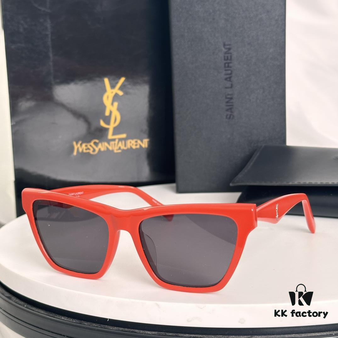 SAINT LAURENT SLM103F Cat-Eye Sunglasses, Italian-Made Acetate Rectangular Frame with K-Gold Hinges