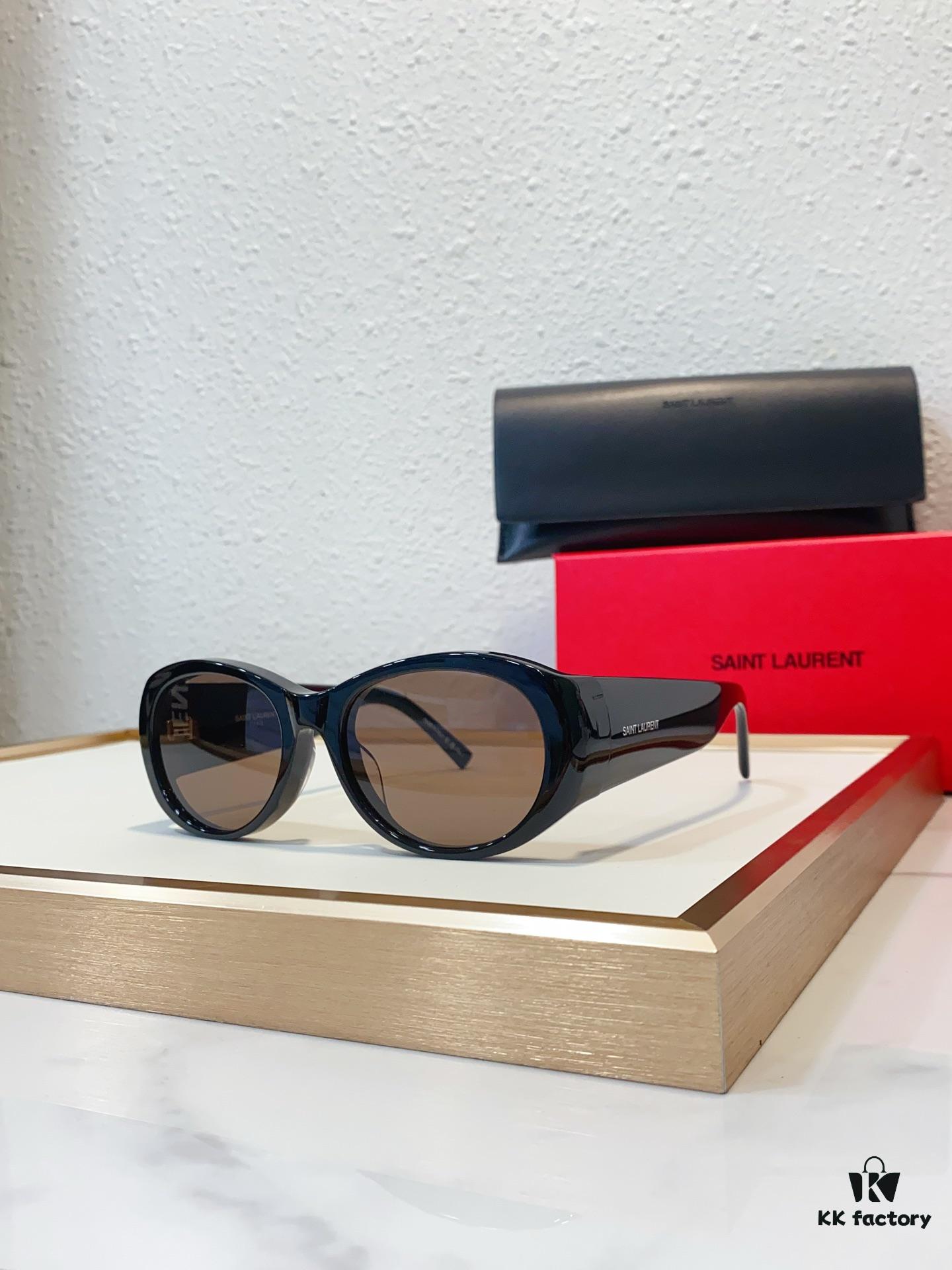 130 SAINT LAURENT YSL-SL736 Oval Frame Nylon Lens Sunglasses with Engraved Temples