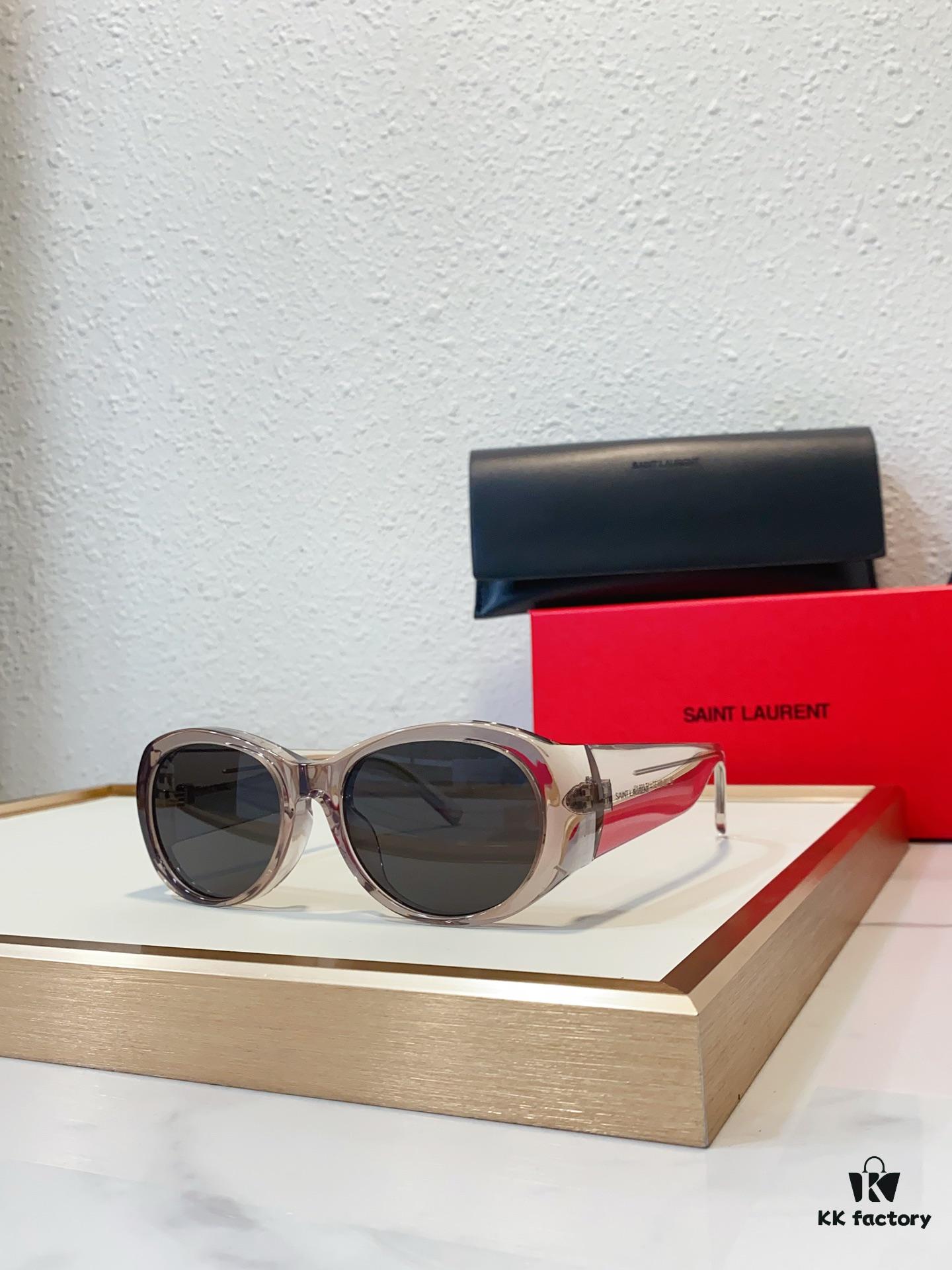 130 SAINT LAURENT YSL-SL736 Oval Frame Nylon Lens Sunglasses with Engraved Temples