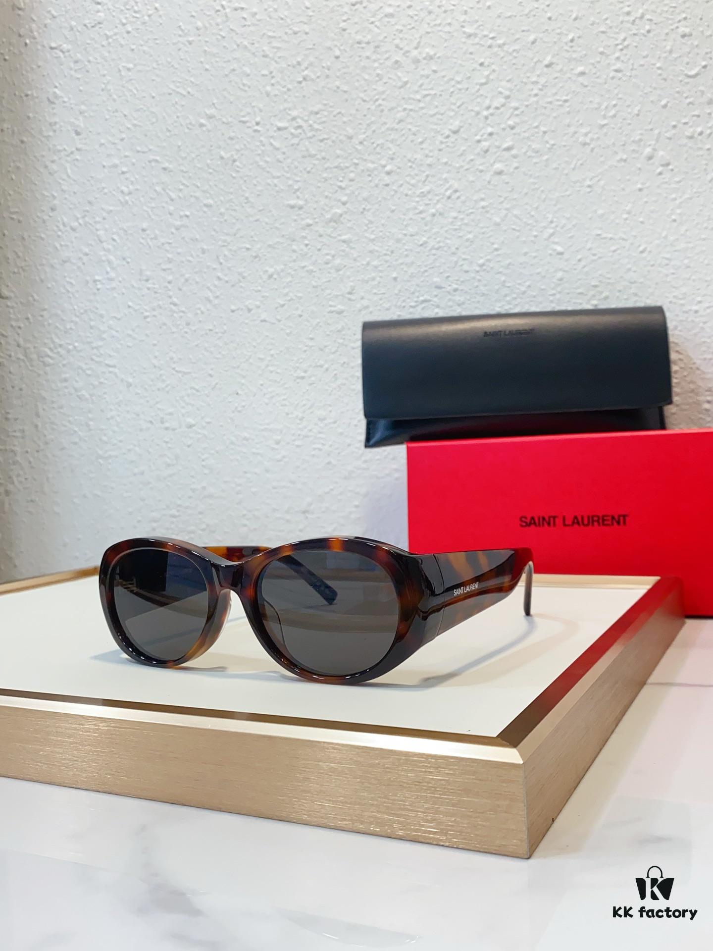 130 SAINT LAURENT YSL-SL736 Oval Frame Nylon Lens Sunglasses with Engraved Temples