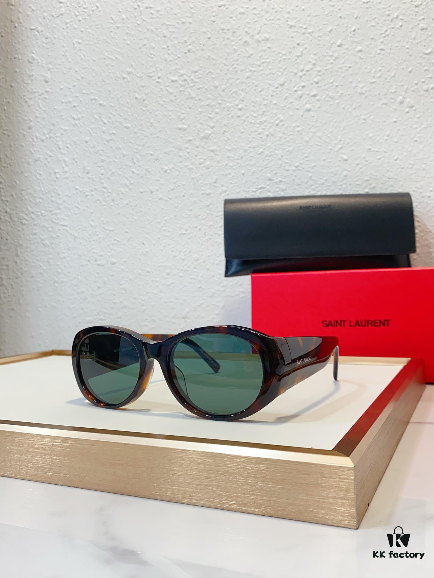 130 SAINT LAURENT YSL-SL736 Oval Frame Nylon Lens Sunglasses with Engraved Temples