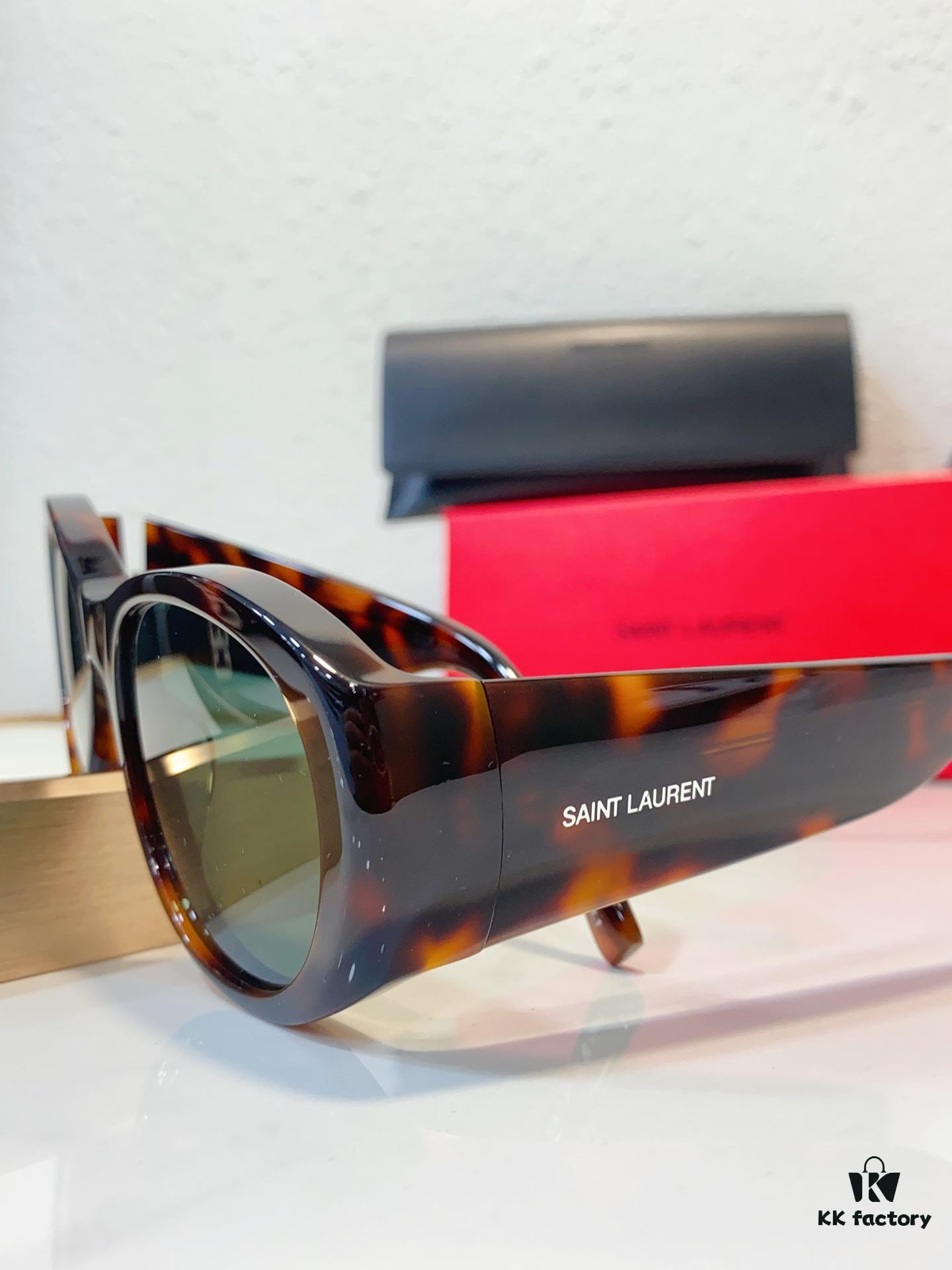 130 SAINT LAURENT YSL-SL736 Oval Frame Nylon Lens Sunglasses with Engraved Temples