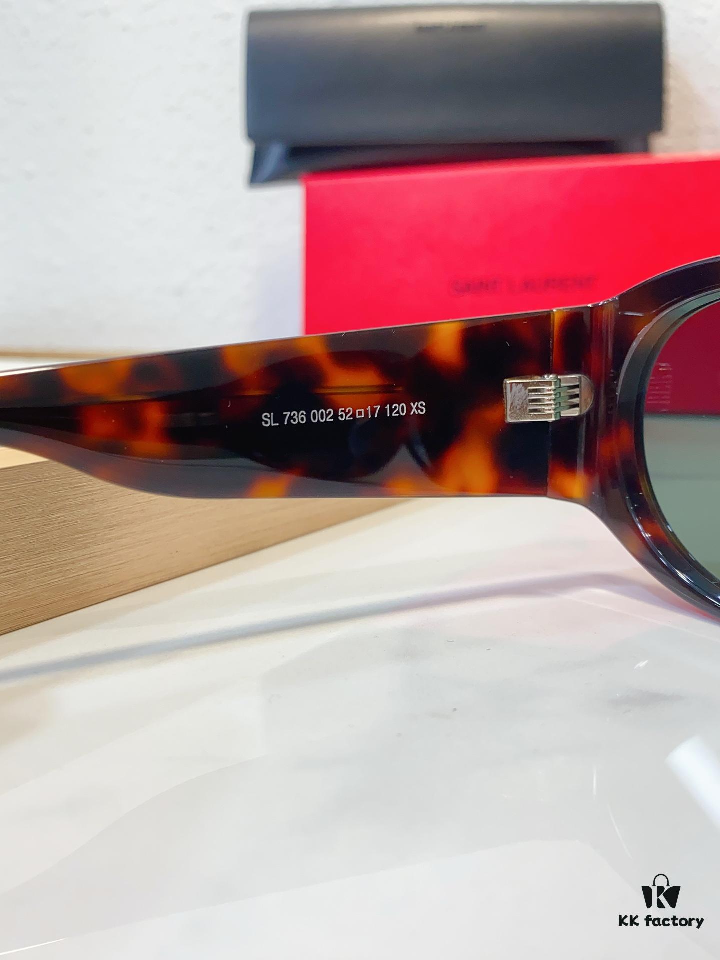 130 SAINT LAURENT YSL-SL736 Oval Frame Nylon Lens Sunglasses with Engraved Temples