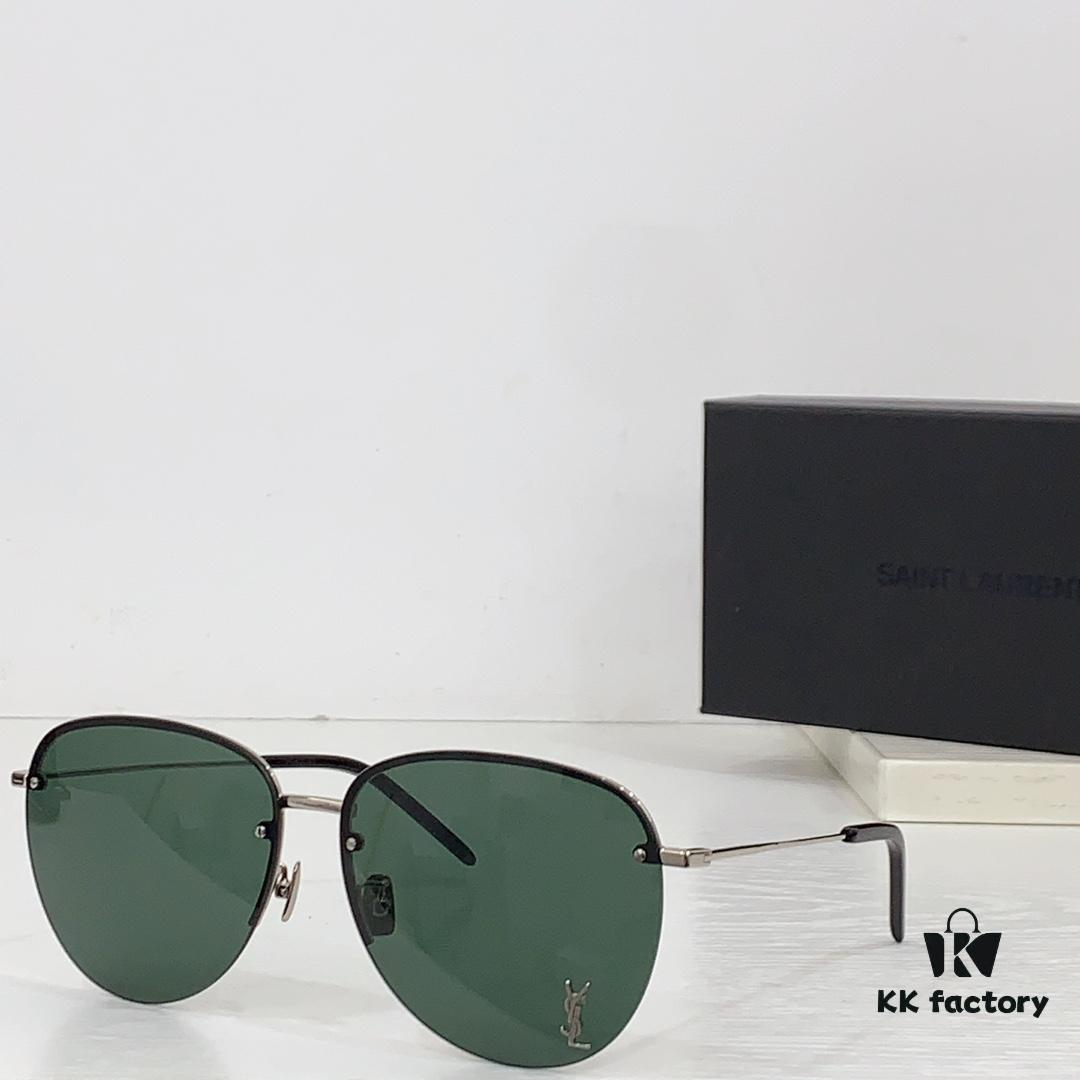 110 SAINT LAURENT Pilot Style Lightweight Metal Interlocking Letters High Quality Sunglasses Model SL328K/M Size 66-14-145