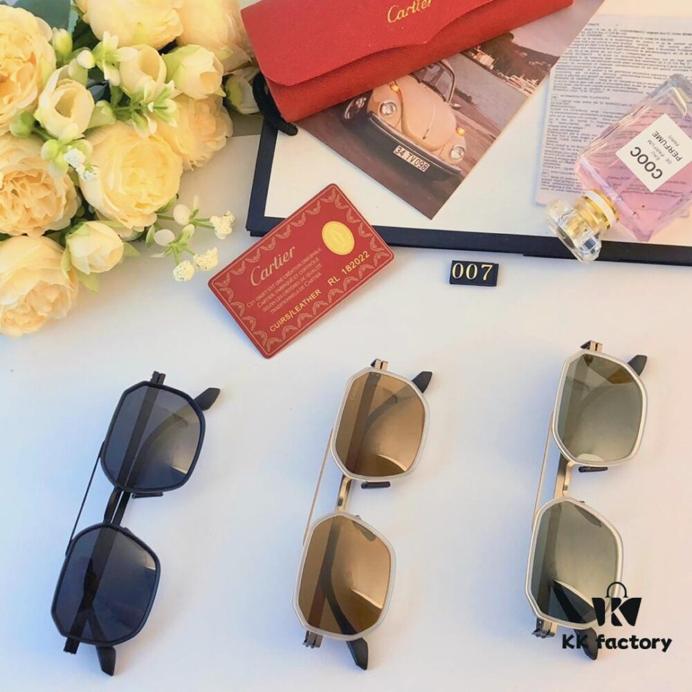Cartier New Fashion Pilot Sunglasses with Metallic Double Bridge, High-End Sunglass Frame for Men, Polarized 2024 Eyewear