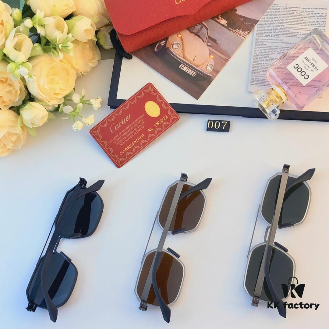 Cartier New Fashion Pilot Sunglasses with Metallic Double Bridge, High-End Sunglass Frame for Men, Polarized 2024 Eyewear