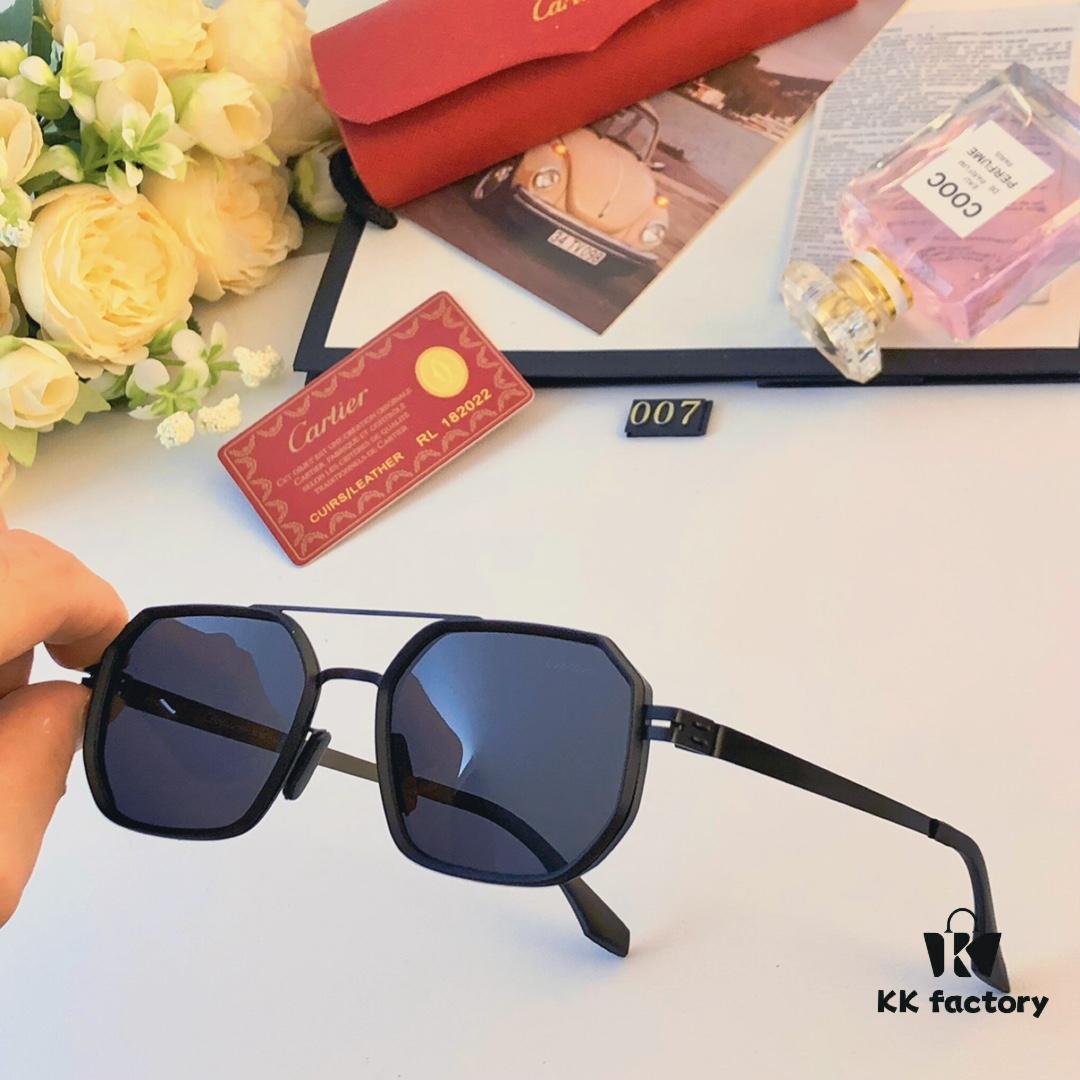 Cartier New Fashion Pilot Sunglasses with Metallic Double Bridge, High-End Sunglass Frame for Men, Polarized 2024 Eyewear