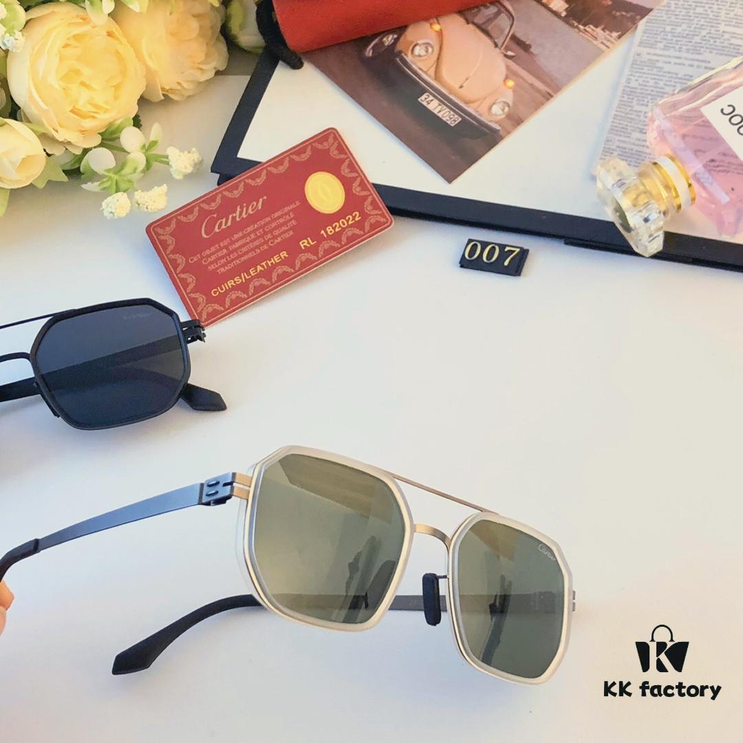 Cartier New Fashion Pilot Sunglasses with Metallic Double Bridge, High-End Sunglass Frame for Men, Polarized 2024 Eyewear