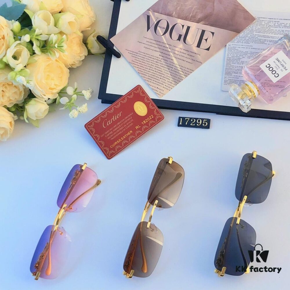 Cartier Fashion Frameless Sunglasses with Retro Leopard Head Decoration, Square Sunglasses for Men, UV Protection Driving Glasses