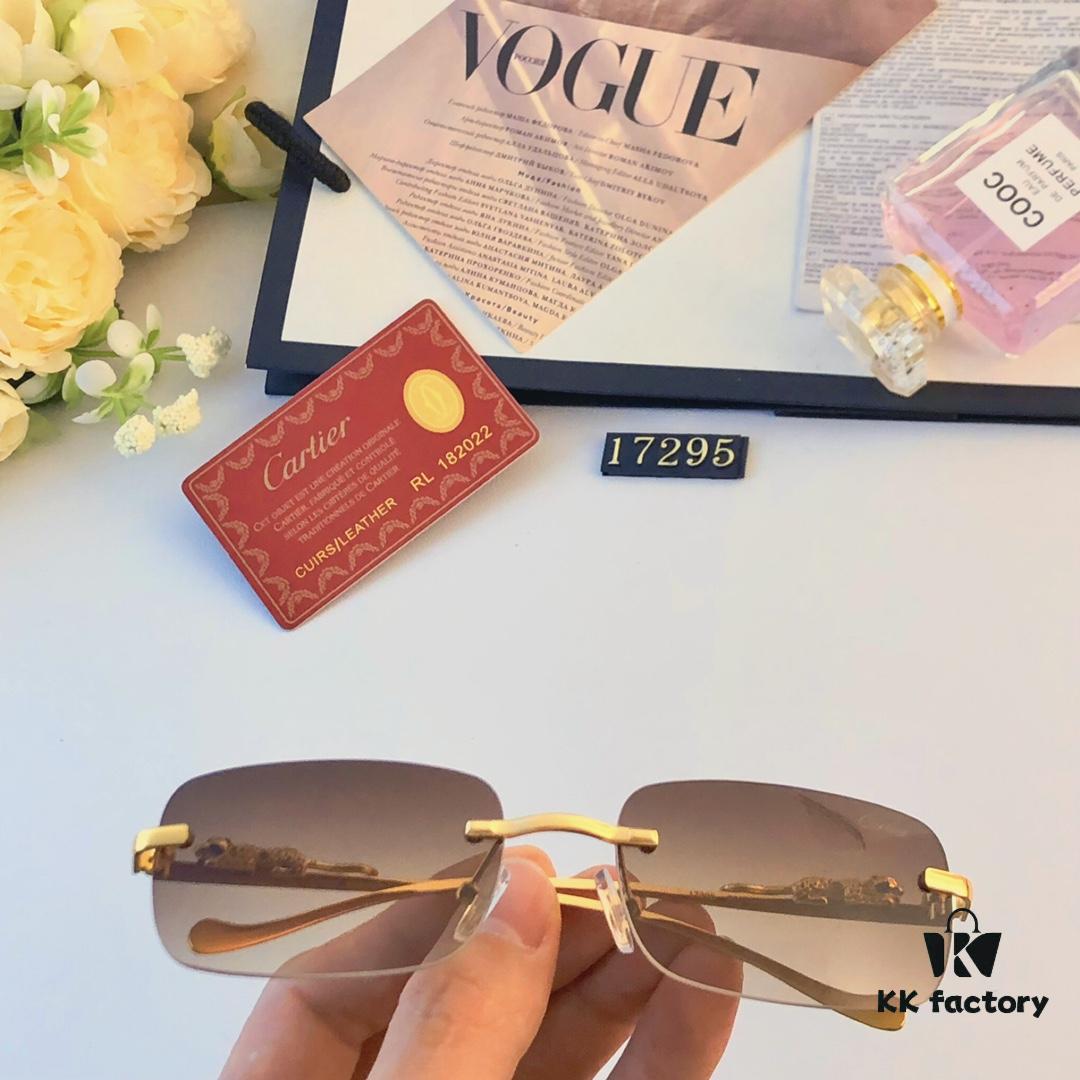 Cartier Fashion Frameless Sunglasses with Retro Leopard Head Decoration, Square Sunglasses for Men, UV Protection Driving Glasses