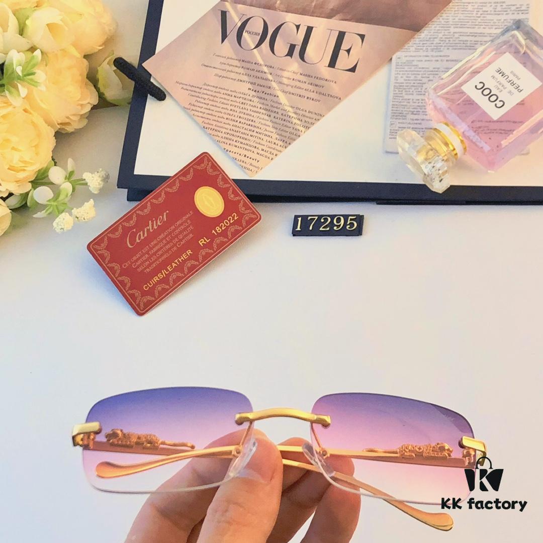 Cartier Fashion Frameless Sunglasses with Retro Leopard Head Decoration, Square Sunglasses for Men, UV Protection Driving Glasses