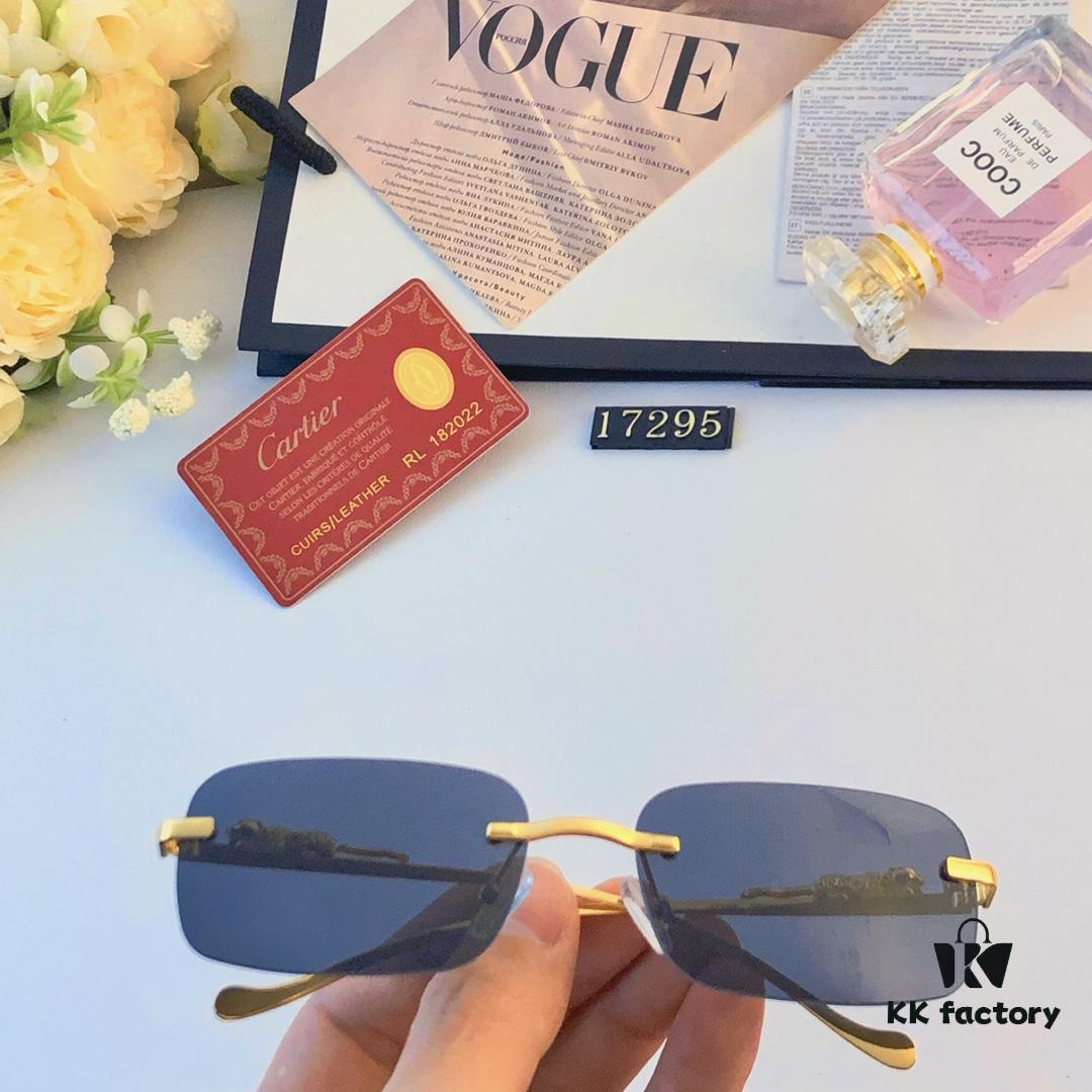 Cartier Fashion Frameless Sunglasses with Retro Leopard Head Decoration, Square Sunglasses for Men, UV Protection Driving Glasses