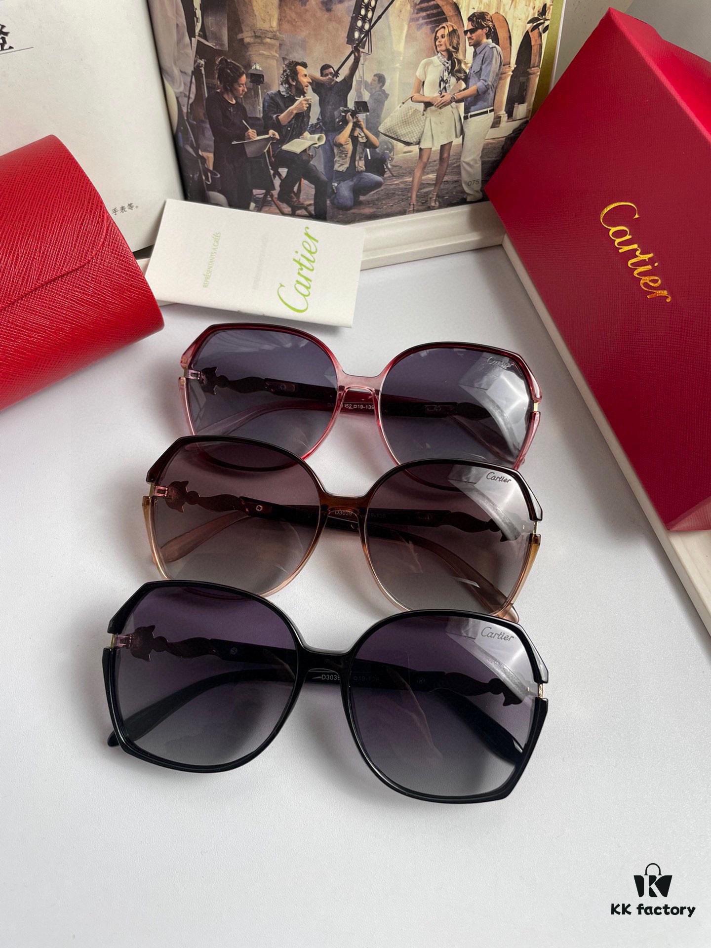 New Women's Cartier-inspired Sunglasses with Fox Head Temple Design, PC Frame and Imported Polarized Lenses