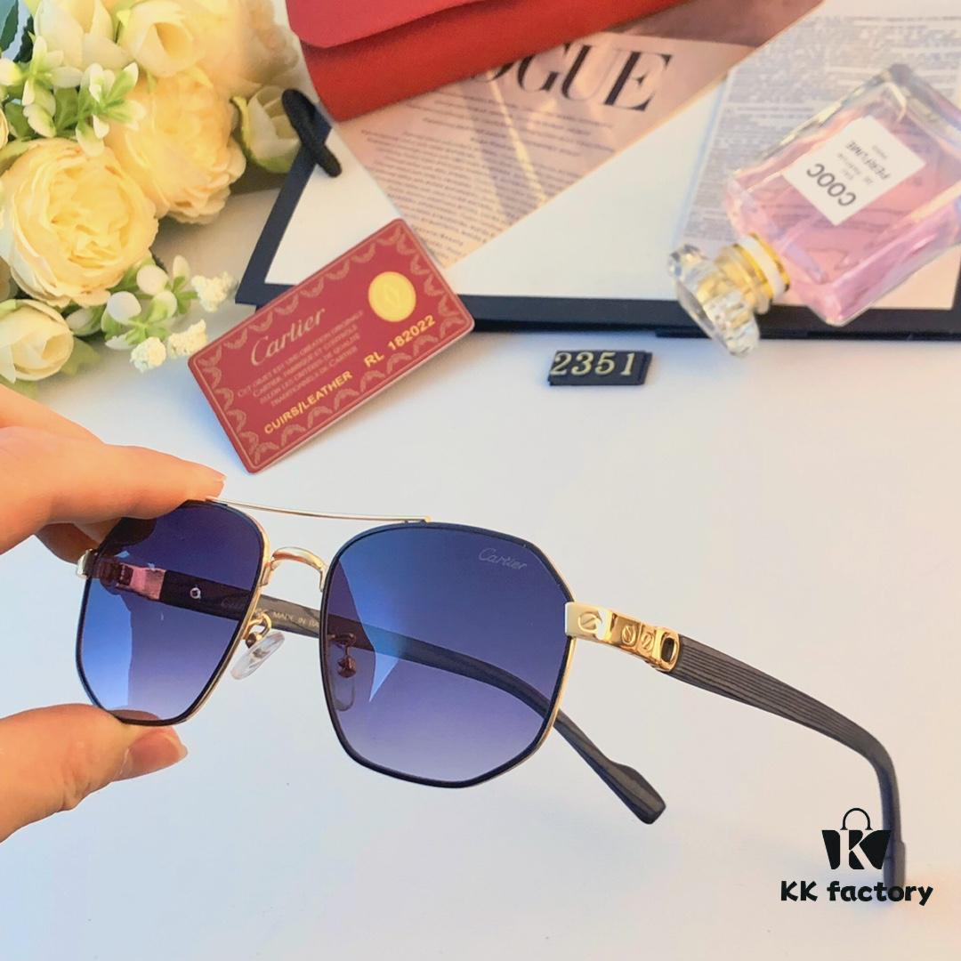 Cartier European and American style square frame double bridge sunglasses fashionable versatile sunglasses metal glasses cross-border viral bestseller