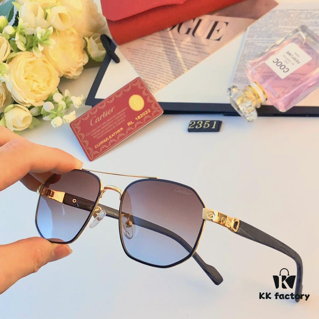 Cartier European and American style square frame double bridge sunglasses fashionable versatile sunglasses metal glasses cross-border viral bestseller