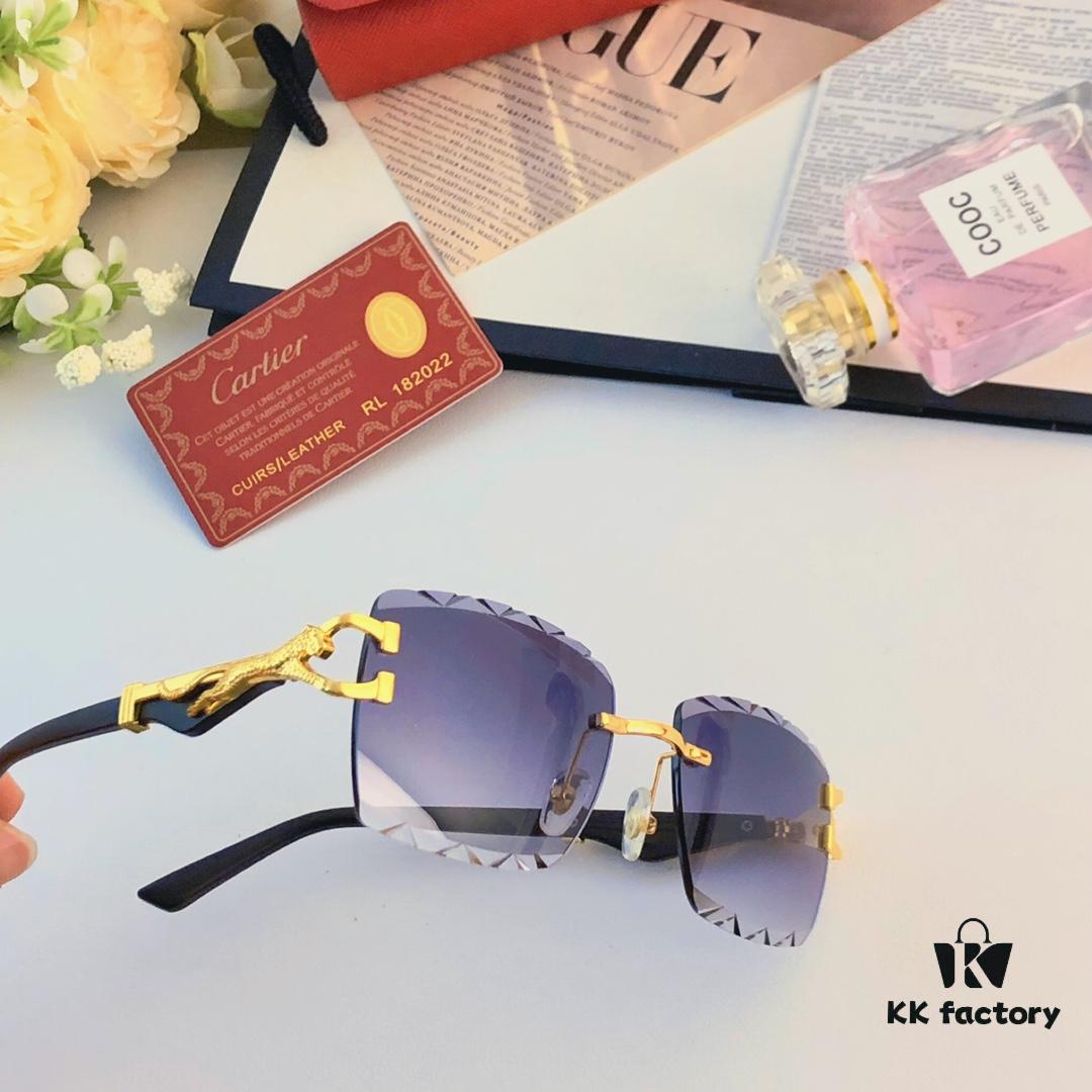 Cartier Panther Decorated Frameless Cut-edge Square Sunglasses Unisex Retro Leopard Head Metal Sunglasses Cross-border Eyewear