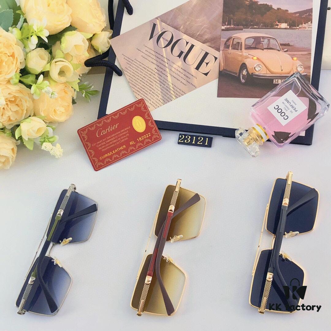 Cartier Stylish Square Oversized Sunglasses for Men, Gold-Frame Trendy UV-Protection Glasses, Slimming Design for Large Faces