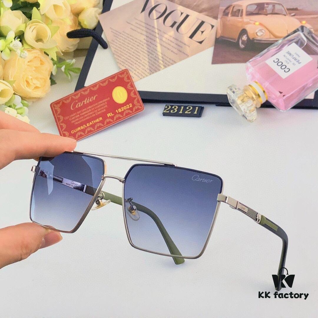 Cartier Stylish Square Oversized Sunglasses for Men, Gold-Frame Trendy UV-Protection Glasses, Slimming Design for Large Faces