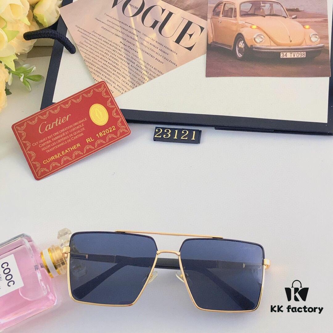 Cartier Stylish Square Oversized Sunglasses for Men, Gold-Frame Trendy UV-Protection Glasses, Slimming Design for Large Faces