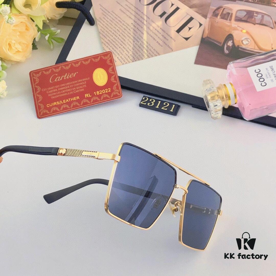 Cartier Stylish Square Oversized Sunglasses for Men, Gold-Frame Trendy UV-Protection Glasses, Slimming Design for Large Faces