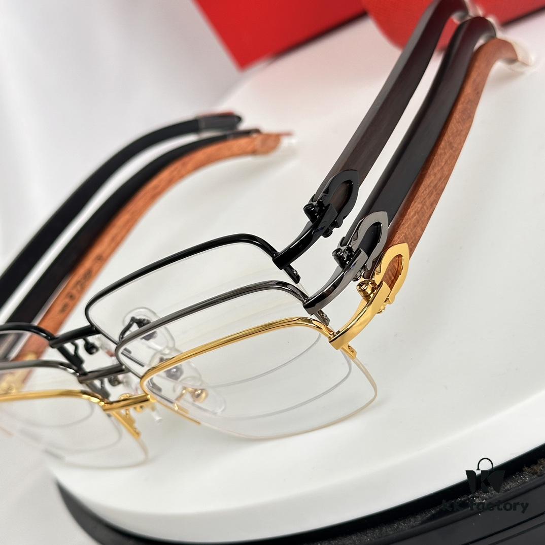 Cartier CT00420O Metal Spring Temple Wood Tips Optical Eyeglasses for Prescription, Size: 55-18-140