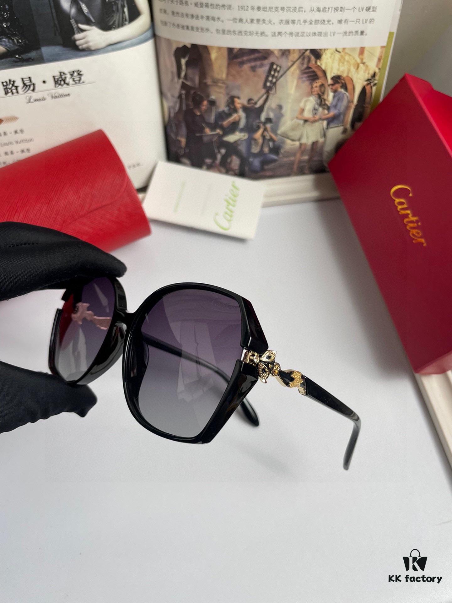 New Style Cartier Women's Sunglasses with PC Frame and Fox Head Temple Design; Polarized Lenses Imported from Boli
