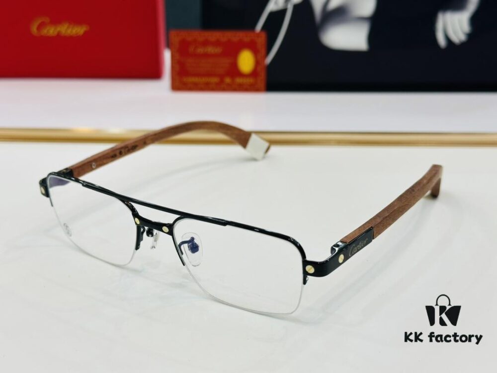 Cartier CT03108O Size 54 □ 18-140 Men's Sunglasses, Universal Frame Shape for All Face Types, Comfortable Fit, Suitable for Prescription Lenses, Wooden Temples