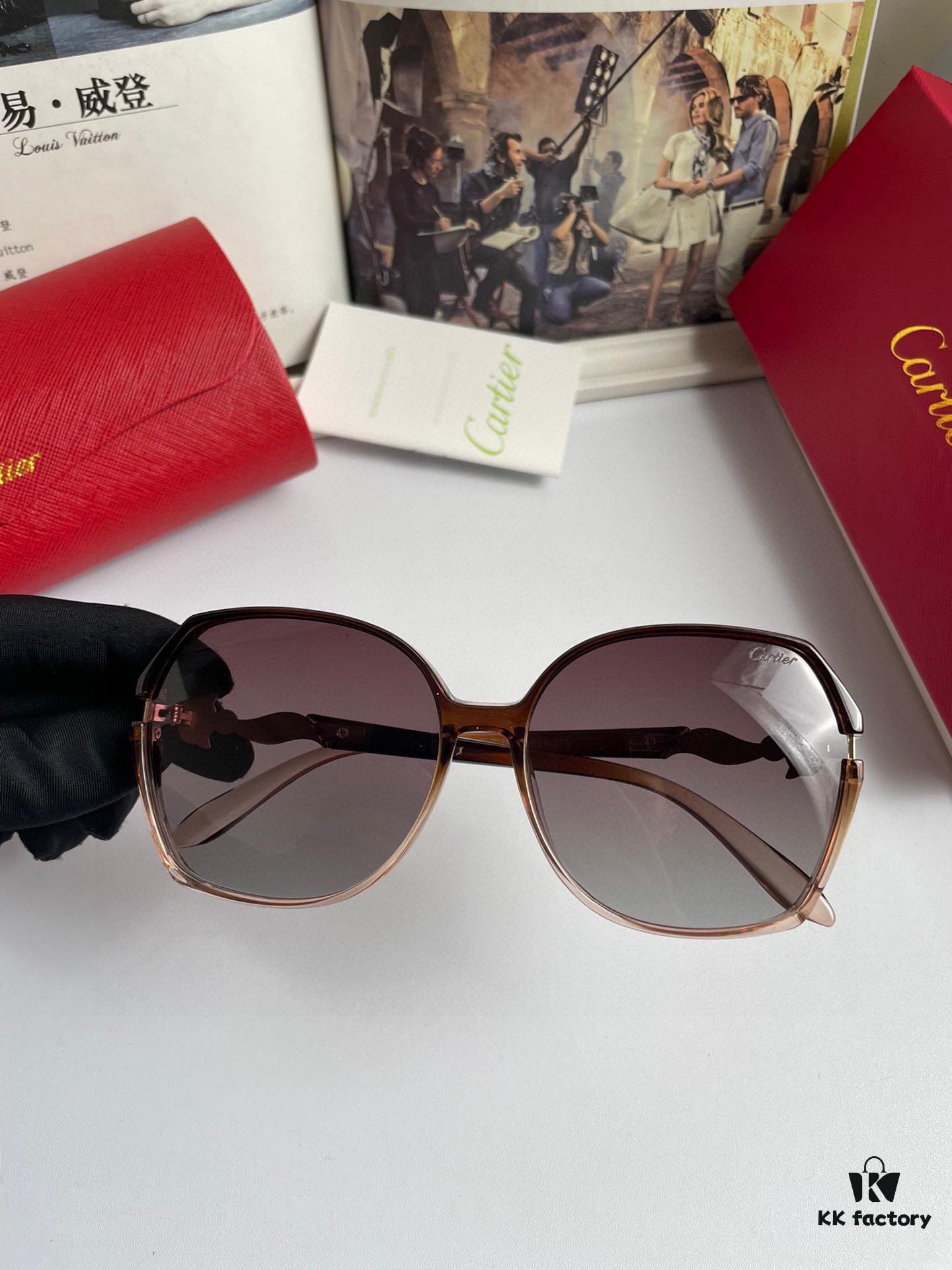 New Women's Cartier-inspired Sunglasses with Fox Head Temple Design, PC Frame and Imported Polarized Lenses