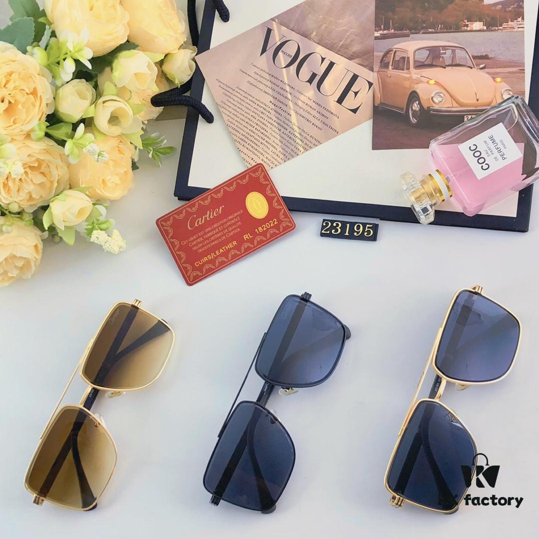 Cartier Square Metal Double-Bar Men's Sunglasses, Oversized UV Protection Fashion Trendy European and American Style Sun Glasses