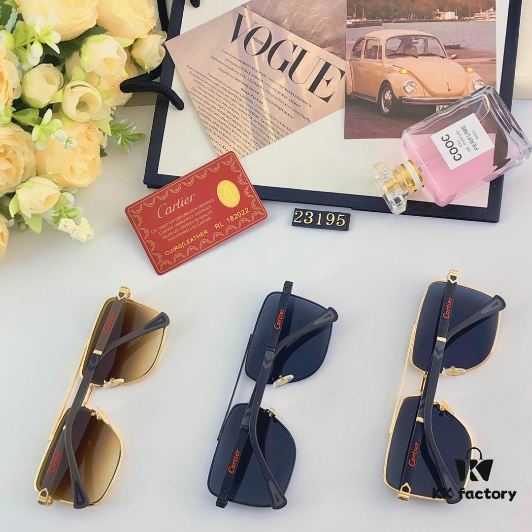 Cartier Square Metal Double-Bar Men's Sunglasses, Oversized UV Protection Fashion Trendy European and American Style Sun Glasses