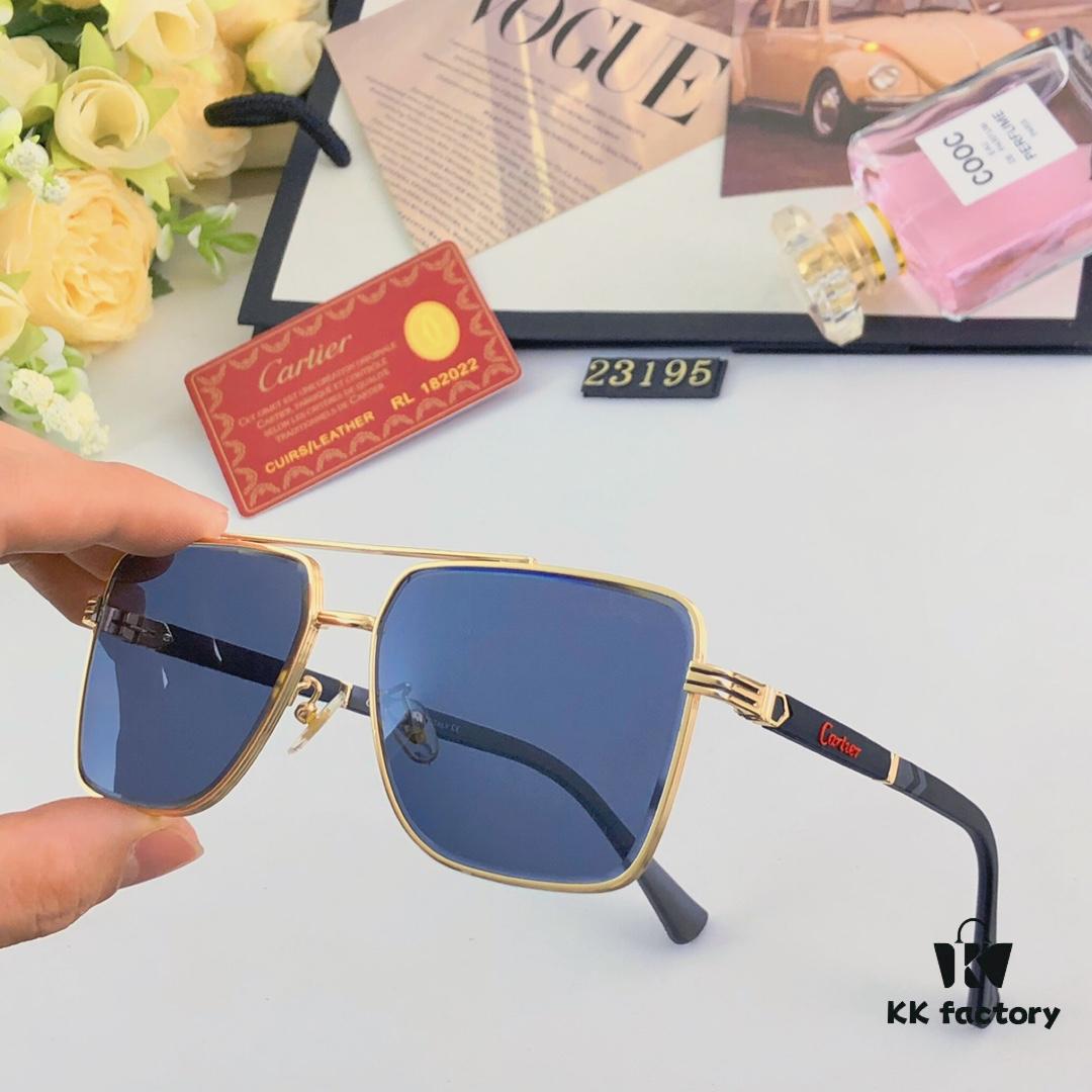 Cartier Square Metal Double-Bar Men's Sunglasses, Oversized UV Protection Fashion Trendy European and American Style Sun Glasses