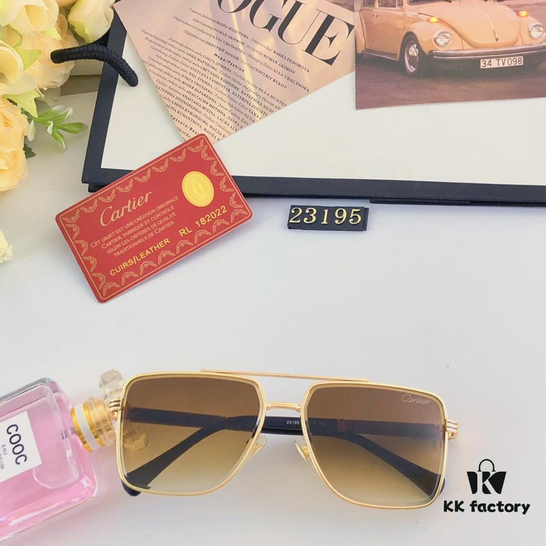 Cartier Square Metal Double-Bar Men's Sunglasses, Oversized UV Protection Fashion Trendy European and American Style Sun Glasses