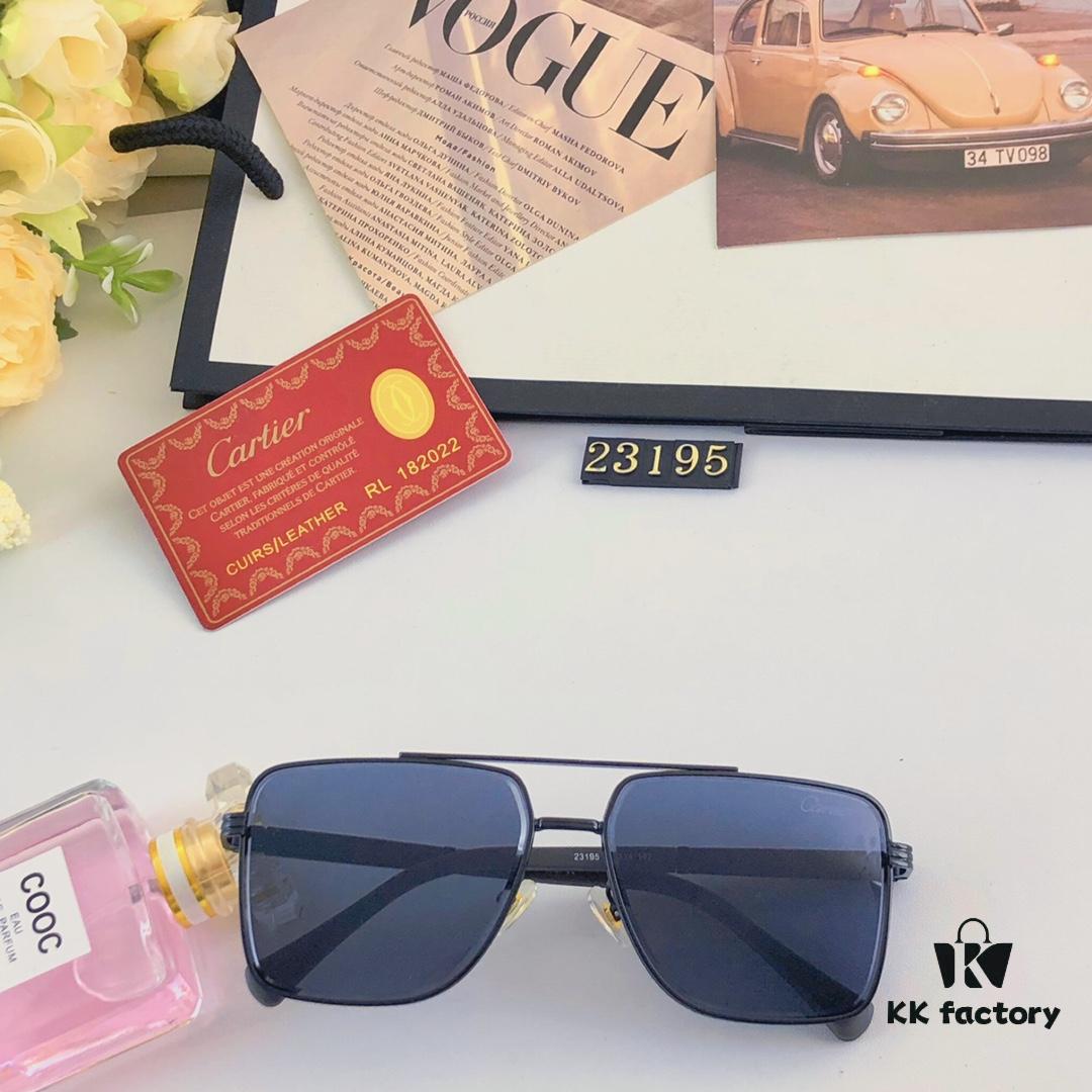 Cartier Square Metal Double-Bar Men's Sunglasses, Oversized UV Protection Fashion Trendy European and American Style Sun Glasses