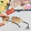 Cartier Retro Panther Rimless Cut-out Sunglasses, Fashionable Square Wooden Frame Unisex Sun Glasses