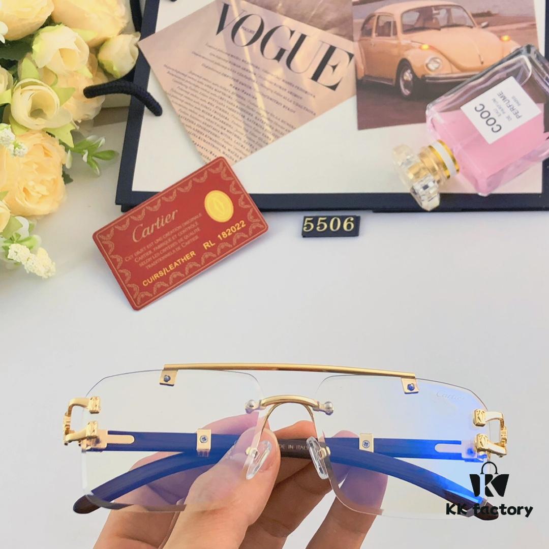 Cartier Retro Panther Rimless Cut-out Sunglasses, Fashionable Square Wooden Frame Unisex Sun Glasses