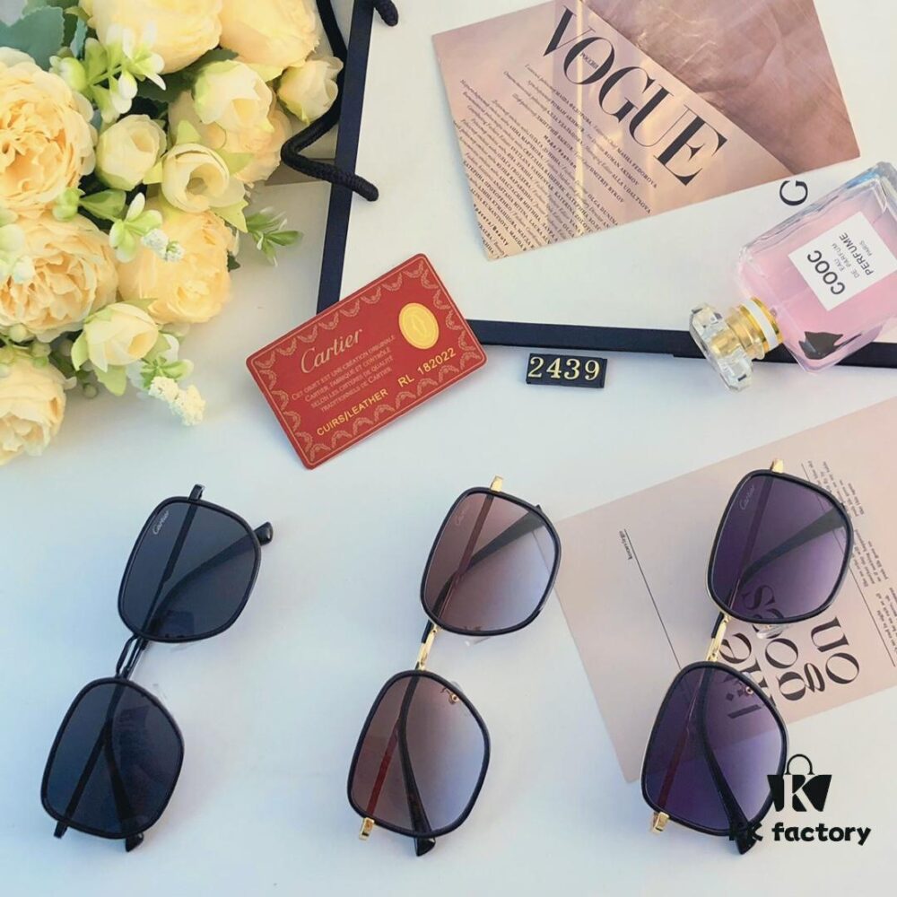 Cartier Summer Men's Fashionable Aviator Sunglasses with Black Frame and Brown Tinted Lenses, Stylish Retro Minimalist Sun Glasses