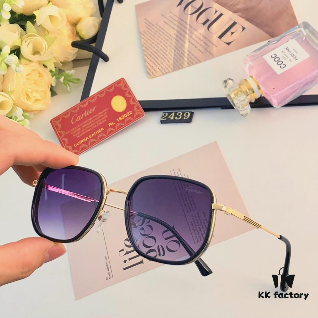 Cartier Summer Men's Fashionable Aviator Sunglasses with Black Frame and Brown Tinted Lenses, Stylish Retro Minimalist Sun Glasses