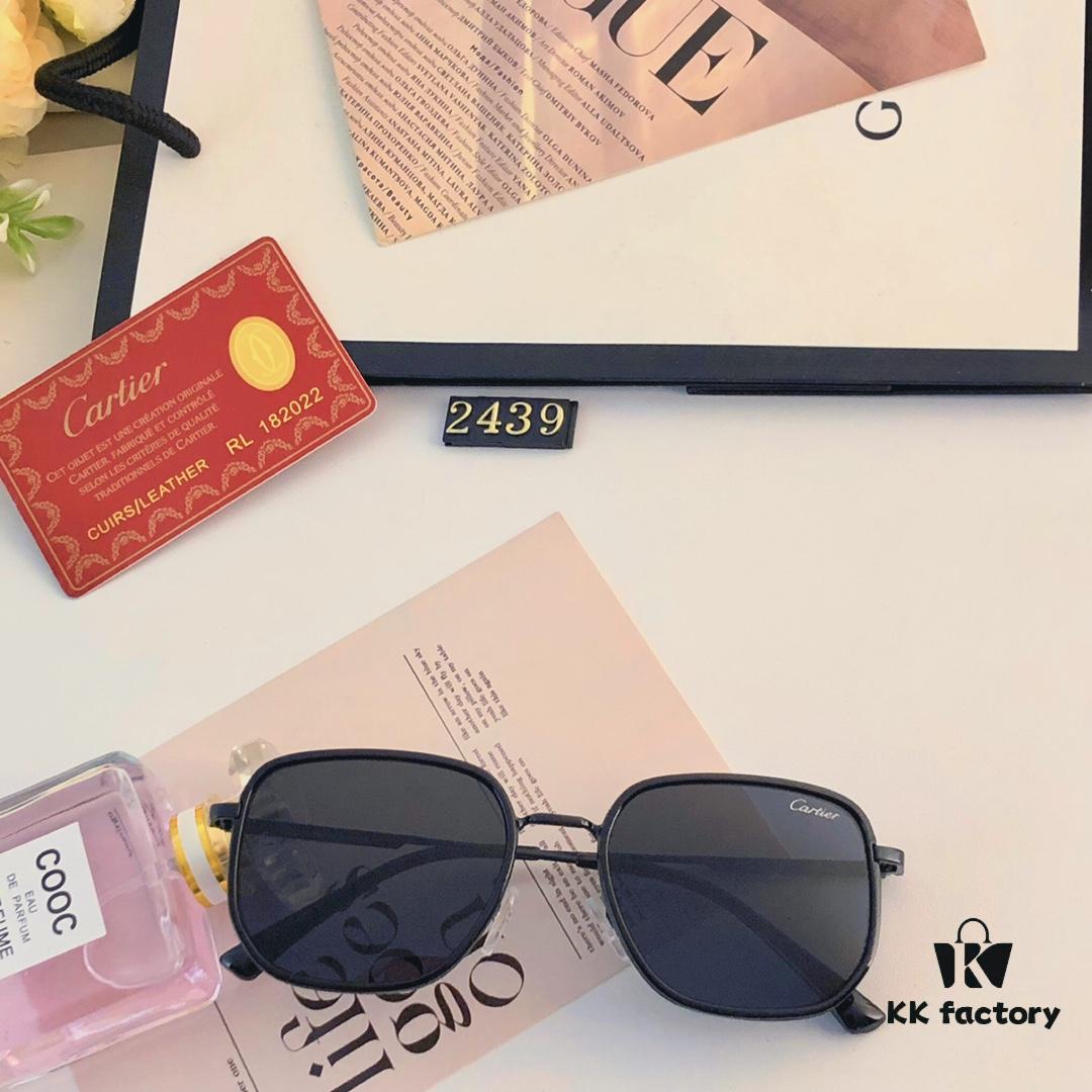 Cartier Summer Men's Fashionable Aviator Sunglasses with Black Frame and Brown Tinted Lenses, Stylish Retro Minimalist Sun Glasses